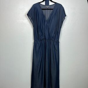 Jessica London Blue Midi Chambray V-neck Belted Dress Size 18 W